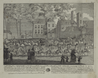 29034 Afbeelding van de rijtoer op het Munsterkerkhof te Utrecht na afloop van de promotie van J.E.N. van Lynden tot ...